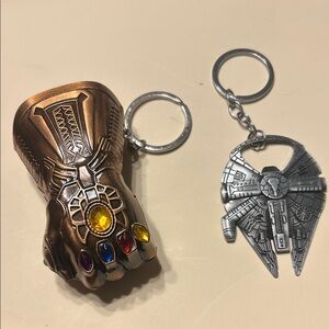Bronze Gauntlet and Silver Spaceship Keychains